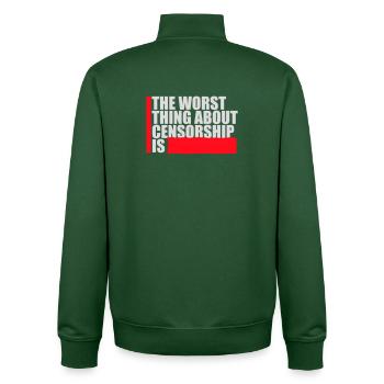 The Worst Thing About Censorship Is Lustig Ironie - Unisex Organic Zip Sweatshirt von Stanley/Stella - Flaschengrün - Hinten - AI Model Male 185 dark (185cm)