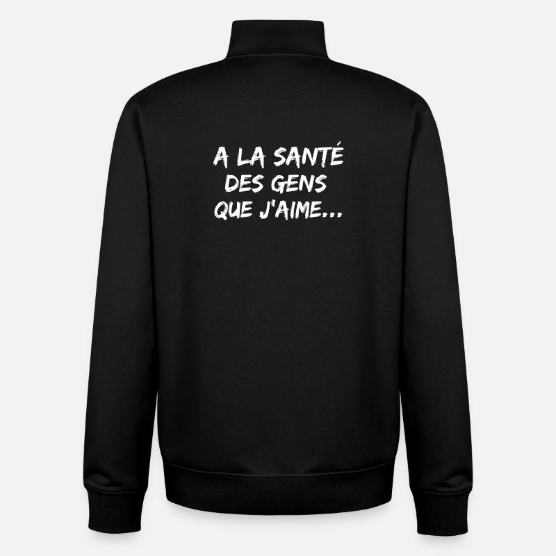 Apéritif, santé bonheur - Sweat zippé unisexe en coton bio Stanley/Stella - noir
