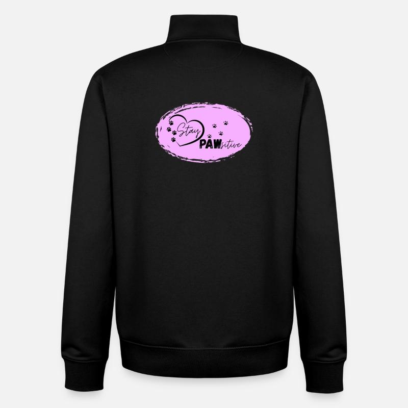 Motif de coeur de chien avec des marques de patte, Stay Pawsitive, - Sweat zippé unisexe en coton bio Stanley/Stella - noir