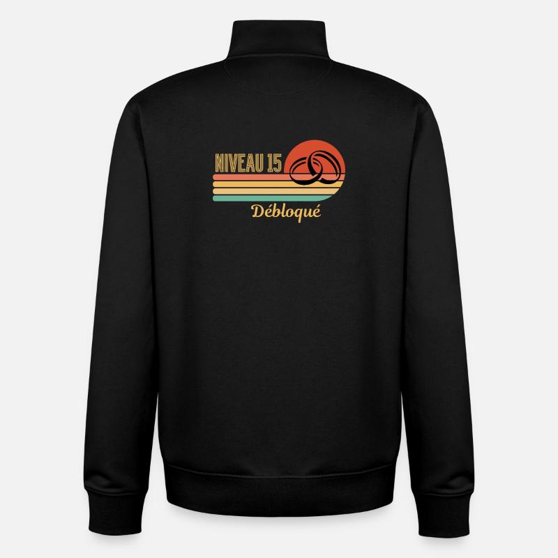 Level 15 Unlocked Retro Graphic Design - Unisex Organic Zip Sweatshirt by Stanley/Stella - black