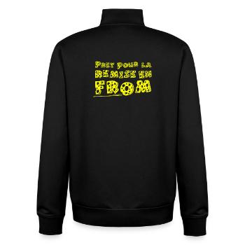 BEREIT FÜR DAS FROM! (Kochen, Käse) - Unisex Organic Zip Sweatshirt von Stanley/Stella - Schwarz - Hinten - AI Model Male 185 light (185cm)