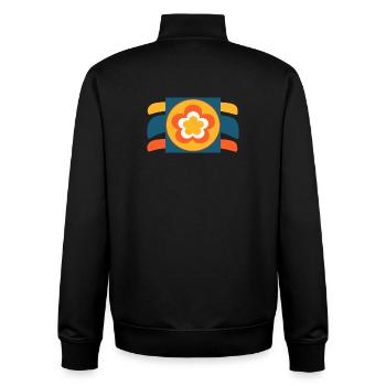 70s Flower Pattern Retro Hippie Festival - Unisex Organic Zip Sweatshirt by Stanley/Stella - black - Back - AI Model Male 185 light (185cm)