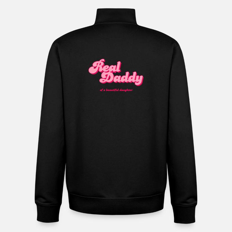 Écriture rose du vrai papa - Sweat zippé unisexe en coton bio Stanley/Stella - noir