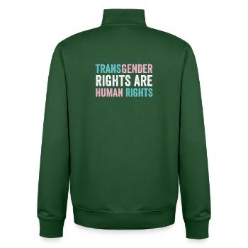 Mois de la fierté LGBTQ - Les droits des transgenres sont humains - Sweat zippé unisexe en coton bio Stanley/Stella - vert bouteille - Dos - AI Model Male 185 dark (185cm)