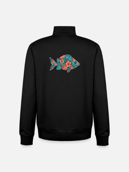 Tropical Flower Fish Silhouette - Unisex Organic Zip Sweatshirt by Stanley/Stella - black