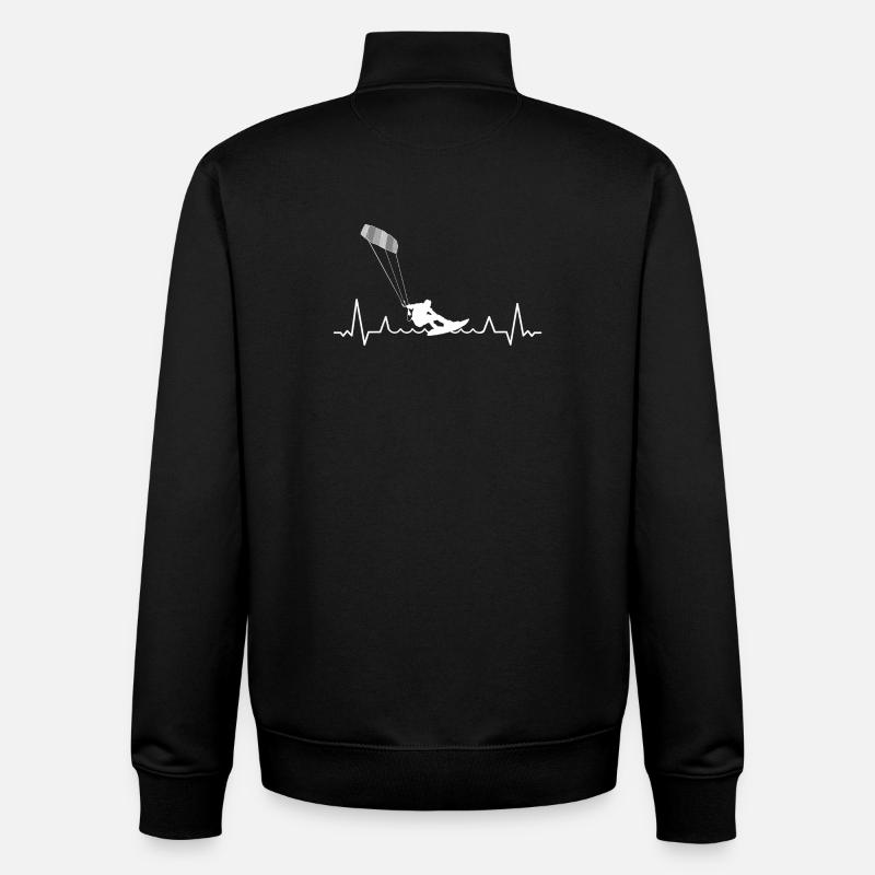 Kitesurfing Windsurfing Cardiogram - Unisex Organic Zip Sweatshirt by Stanley/Stella - black