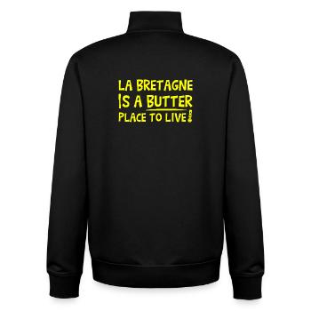 BRETAGNE IST EIN BUTTERORT ZUM LEBEN! - Unisex Organic Zip Sweatshirt von Stanley/Stella - Schwarz - Hinten - AI Model Male 185 light (185cm)