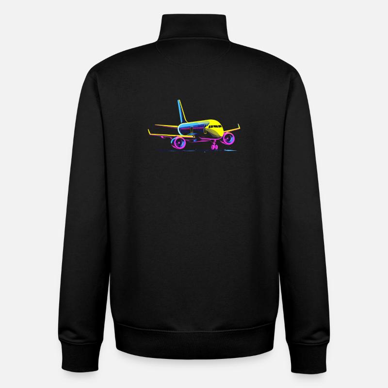 Style de dessin animé d’avion - Sweat zippé unisexe en coton bio Stanley/Stella - noir