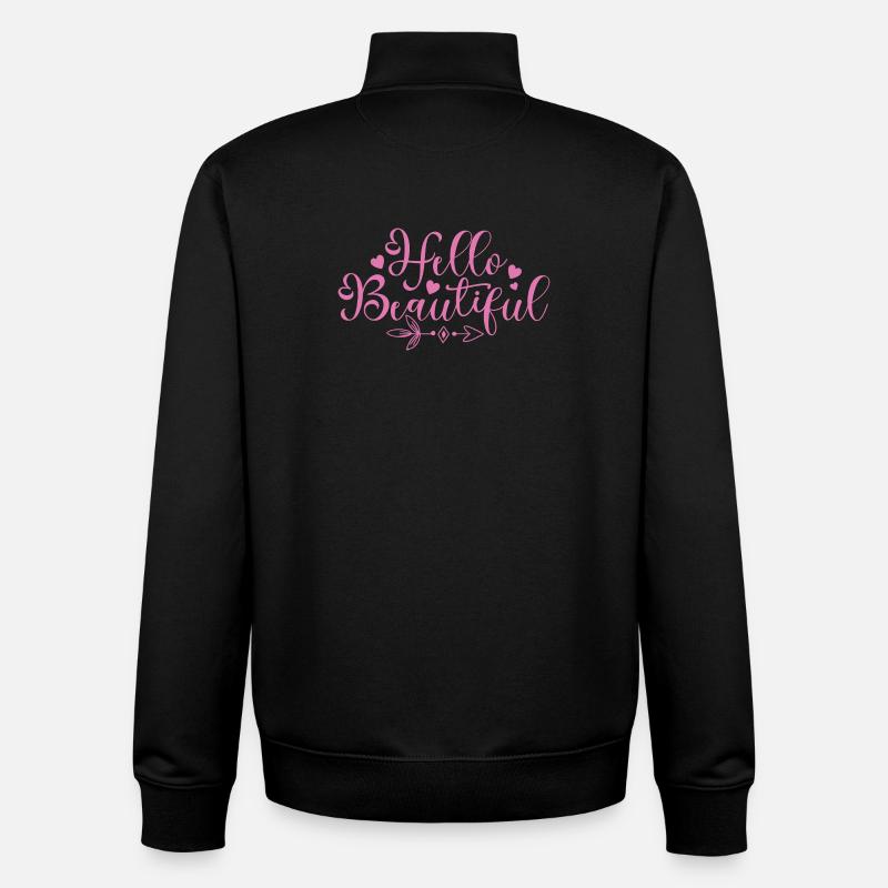 Bonjour Beautiful Script Hearts - Sweat zippé unisexe en coton bio Stanley/Stella - noir