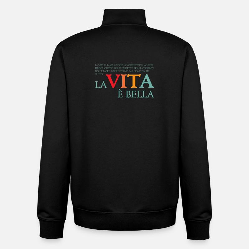 La vita e bella - Sweat zippé unisexe en coton bio Stanley/Stella - noir