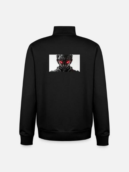 Futuristic robot with red glowing eyes - Unisex Organic Zip Sweatshirt by Stanley/Stella - black