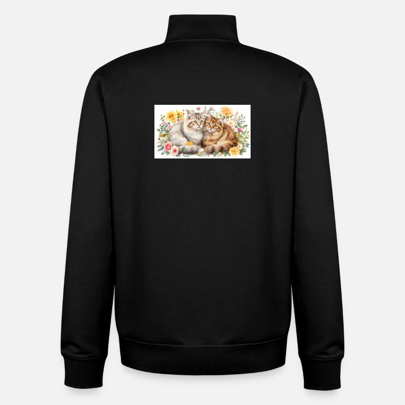 Pastel cats in spring bloom - Unisex Organic Zip Sweatshirt by Stanley/Stella - black