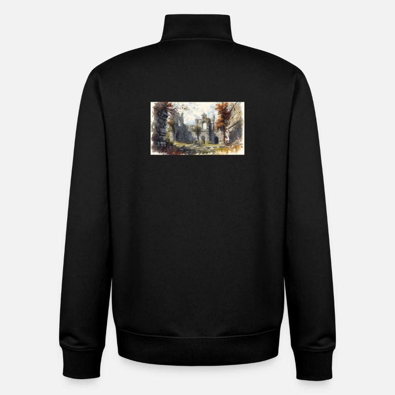 Ruines d'automne en aquarelle - Sweat zippé unisexe en coton bio Stanley/Stella - noir
