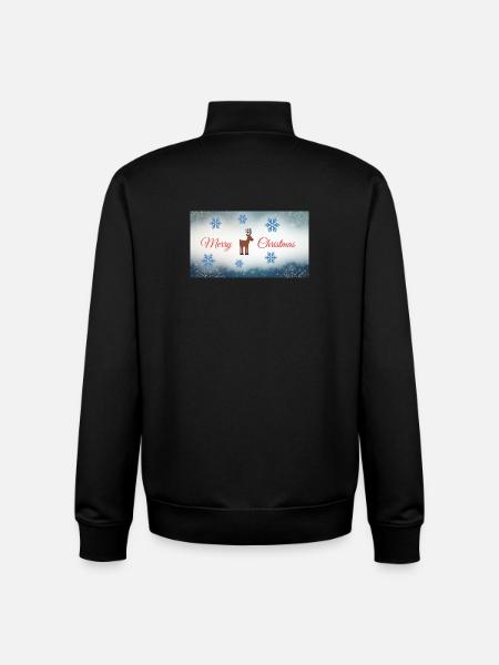 Merry Christmas Deer Motif with Snowflakes - Unisex Organic Zip Sweatshirt by Stanley/Stella - black