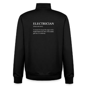 Description technique de l’électricien drôle - Sweat zippé unisexe en coton bio Stanley/Stella - noir - Dos - AI Model Male 185 light (185cm)