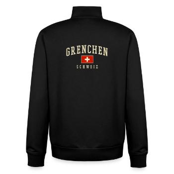 Personnages vintage de Grenchen Suisse - Sweat zippé unisexe en coton bio Stanley/Stella - noir - Dos - AI Model Male 185 light (185cm)