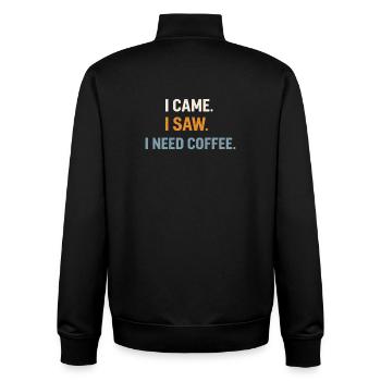 JE SUIS VENU. J’AI VU. J’AI BESOIN D’UN CAFÉ. Café pour les introvertis - Sweat zippé unisexe en coton bio Stanley/Stella - noir - Dos - AI Model Male 185 light (185cm)