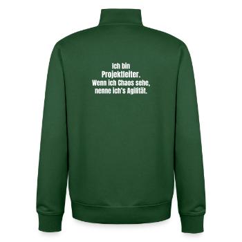 Chaos is agility: Project manager - Unisex Organic Zip Sweatshirt by Stanley/Stella - bottle green - Back - AI Model Male 185 dark (185cm)