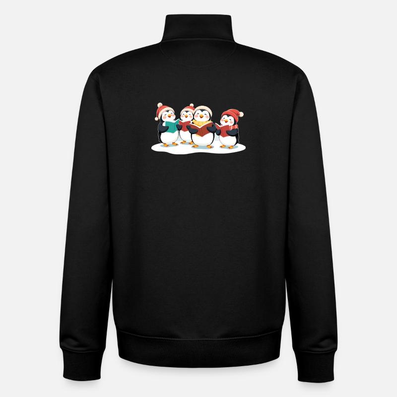 Motif de Noël des manchots chanteurs - Sweat zippé unisexe en coton bio Stanley/Stella - noir