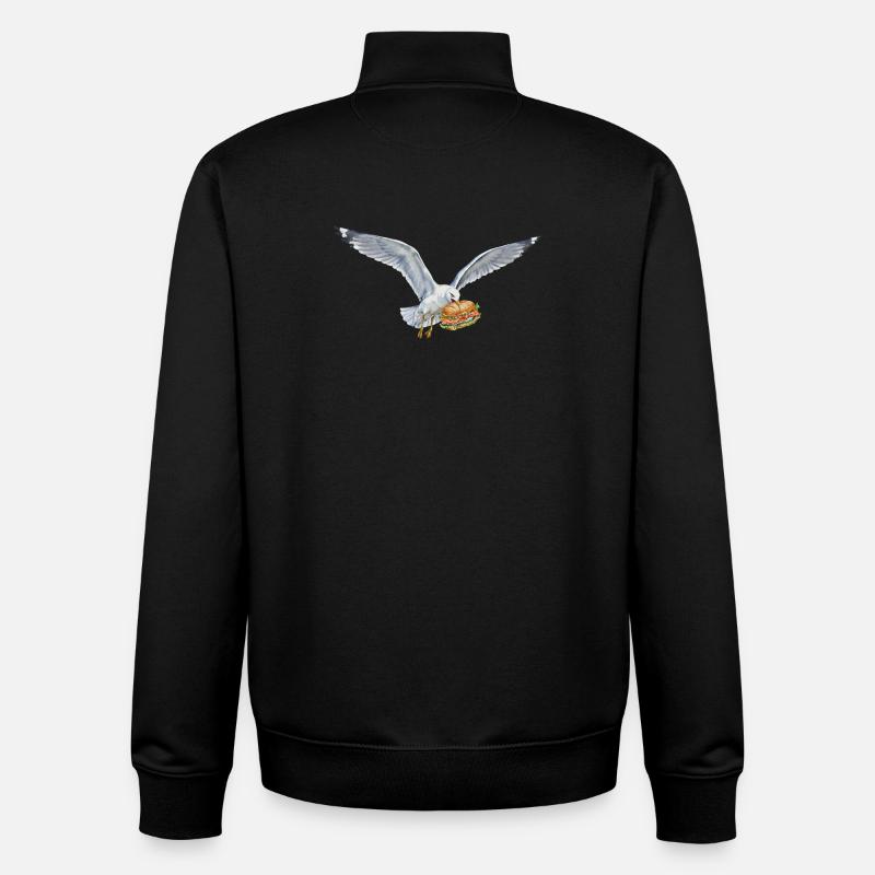 Funny Seagull Steals Fish Rolls Beach - Unisex Organic Zip Sweatshirt by Stanley/Stella - black