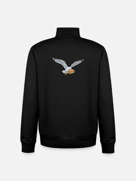 Funny Seagull Steals Fish Rolls Beach - Unisex Organic Zip Sweatshirt by Stanley/Stella - black