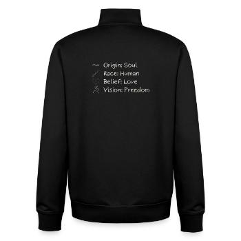 Une seule vision. Une liberté. Une seule humanité. - Sweat zippé unisexe en coton bio Stanley/Stella - noir - Dos - AI Model Male 185 light (185cm)