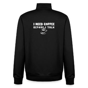 Ich brauche Kaffee, bevor ich lustige Kaffeeliebhaber Gif rede - Unisex Organic Zip Sweatshirt von Stanley/Stella - Schwarz - Hinten - AI Model Male 185 light (185cm)