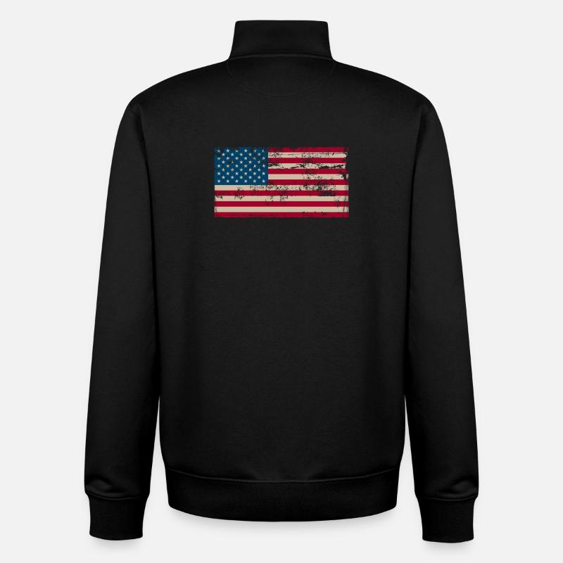 Drapeau américain vieilli - Sweat zippé unisexe en coton bio Stanley/Stella - noir