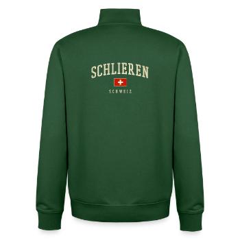 Schlieren Switzerland Vintage Font & Flag - Unisex Organic Zip Sweatshirt by Stanley/Stella - bottle green - Back - AI Model Male 185 dark (185cm)