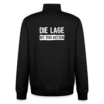 Die Lage ist zum kotzen - Unisex Organic Zip Sweatshirt von Stanley/Stella - Schwarz - Hinten - AI Model Male 185 light (185cm)