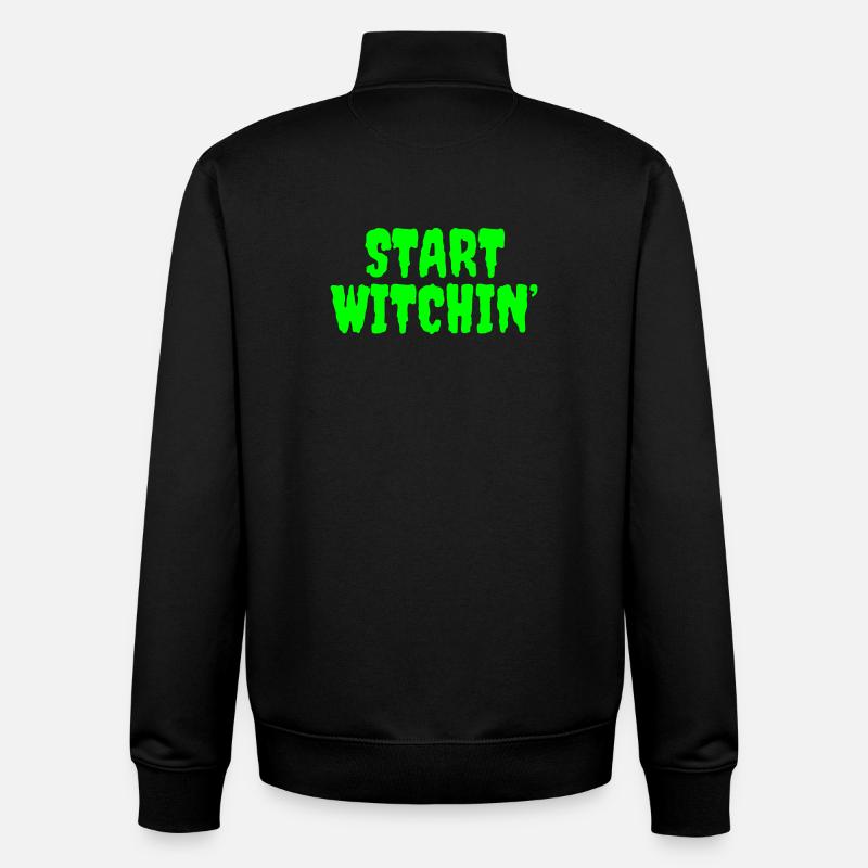 Vibrant Green Witching Start Phrase - Unisex Organic Zip Sweatshirt by Stanley/Stella - black