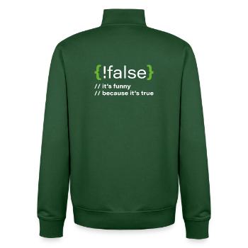 false – Lustiger Programmierer Spruch - Unisex Organic Zip Sweatshirt von Stanley/Stella - Flaschengrün - Hinten - AI Model Male 185 dark (185cm)