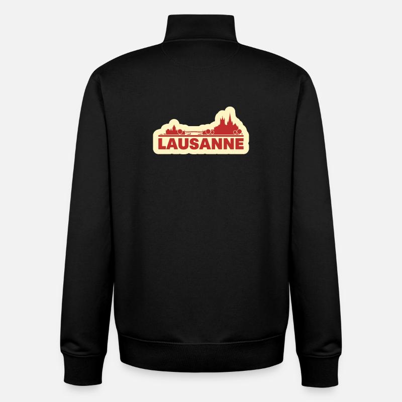 Lausanne Skyline Rétro - Sweat zippé unisexe en coton bio Stanley/Stella - noir