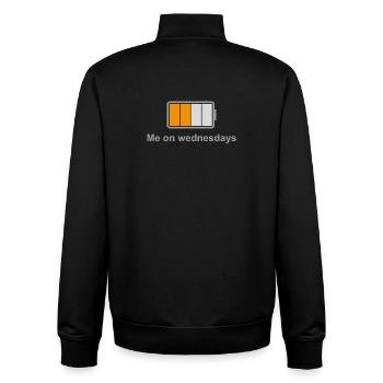 Batterie en milieu de semaine – Moi les mercredis - Sweat zippé unisexe en coton bio Stanley/Stella - noir - Dos - AI Model Male 185 light (185cm)