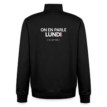 ON EN PARLE LUNDI – Humour travail open space - Sweat zippé unisexe en coton bio Stanley/Stella - noir - Dos - AI Model Male 185 light (185cm)