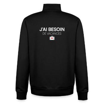J’AI BESOIN DE VACANCES. | Humour - Sweat zippé unisexe en coton bio Stanley/Stella - noir - Dos - AI Model Male 185 light (185cm)