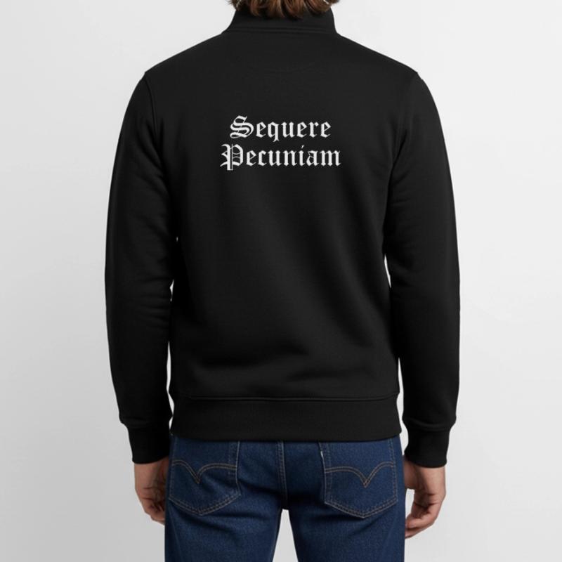 Sequere Pecuniam Gothic Script Unisex Organic Zip Sweatshirt by Stanley/Stella