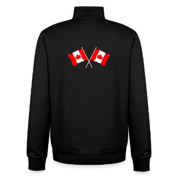 Deux drapeaux du Canada croisés avec une feuille d’érable - Sweat zippé unisexe en coton bio Stanley/Stella - noir - Dos - AI Model Male 185 light (185cm)