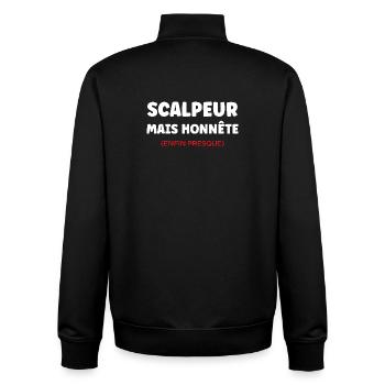 Scalpeur Honnête Presque - Sweat zippé unisexe en coton bio Stanley/Stella - noir - Dos - AI Model Male 185 light (185cm)
