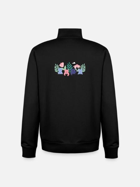 Whimsical Cat Garden Illustration - Unisex Organic Zip Sweatshirt by Stanley/Stella - black
