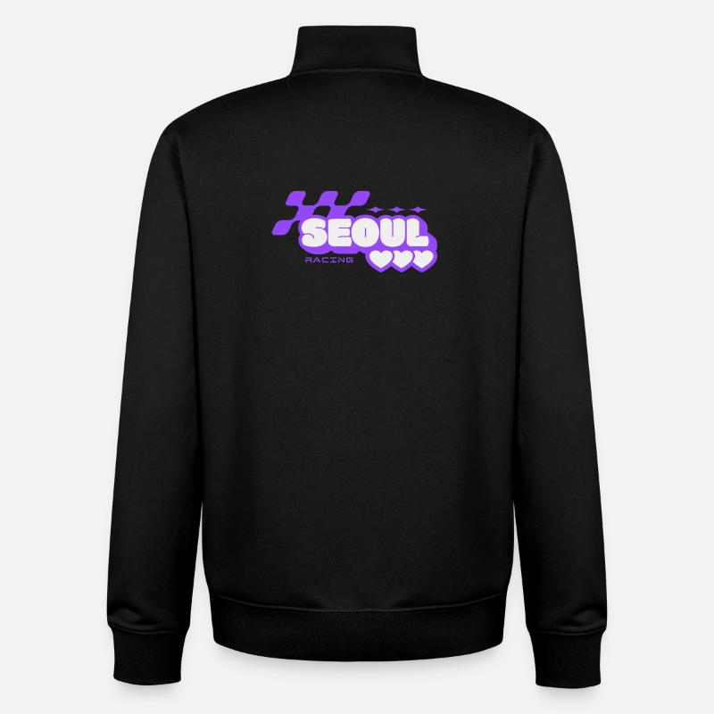 Seoul Racing Violet Rétro - Sweat zippé unisexe en coton bio Stanley/Stella - noir