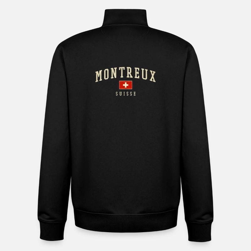 Emblème Montreux Suisse Rétro - Sweat zippé unisexe en coton bio Stanley/Stella - noir