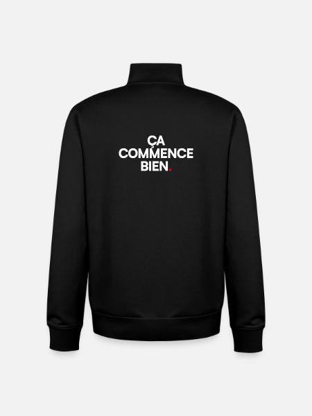 ÇA COMMENCE BIEN | Expression humour minimal - Sweat zippé unisexe en coton bio Stanley/Stella - noir