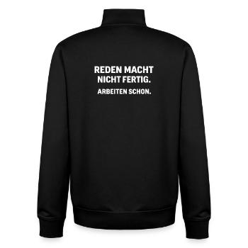 Reden macht nicht fertig – Arbeiten schon Handwerk - Unisex Organic Zip Sweatshirt von Stanley/Stella - Schwarz - Hinten - AI Model Male 185 light (185cm)