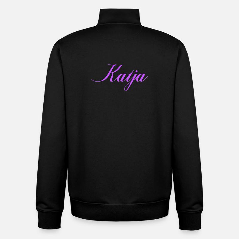 Nomme Katja en écriture lavande - Sweat zippé unisexe en coton bio Stanley/Stella - noir