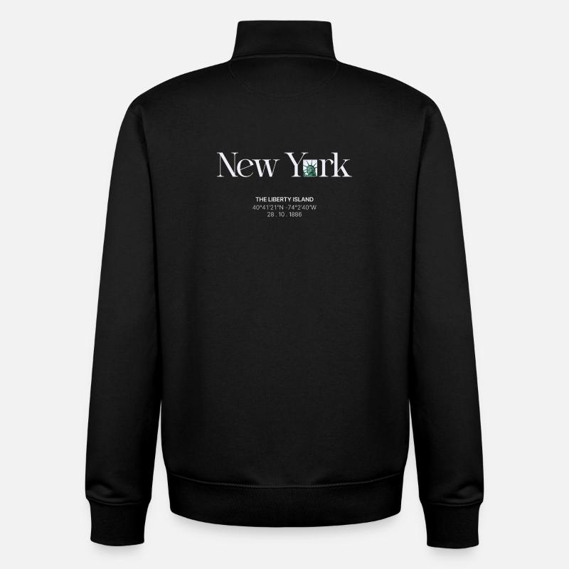 Skyline néon de Liberty Island - Sweat zippé unisexe en coton bio Stanley/Stella - noir
