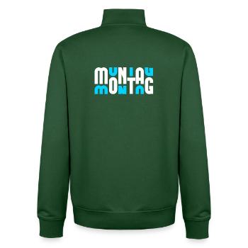 Motif Monday Blanc/Cyan - Sweat zippé unisexe en coton bio Stanley/Stella - vert bouteille - Dos - AI Model Male 185 dark (185cm)