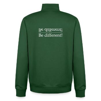 Be different contrast typography - Unisex Organic Zip Sweatshirt by Stanley/Stella - bottle green - Back - AI Model Male 185 dark (185cm)