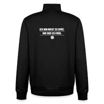 Not too late – you are too early - Unisex Organic Zip Sweatshirt by Stanley/Stella - black - Back - AI Model Male 185 light (185cm)