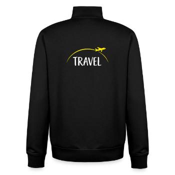 Travel Typo with Airplane Circle - Unisex Organic Zip Sweatshirt by Stanley/Stella - black - Back - AI Model Male 185 light (185cm)